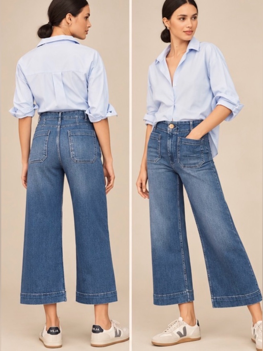Maeve Medium Blue Wide-Leg Crop Jeans